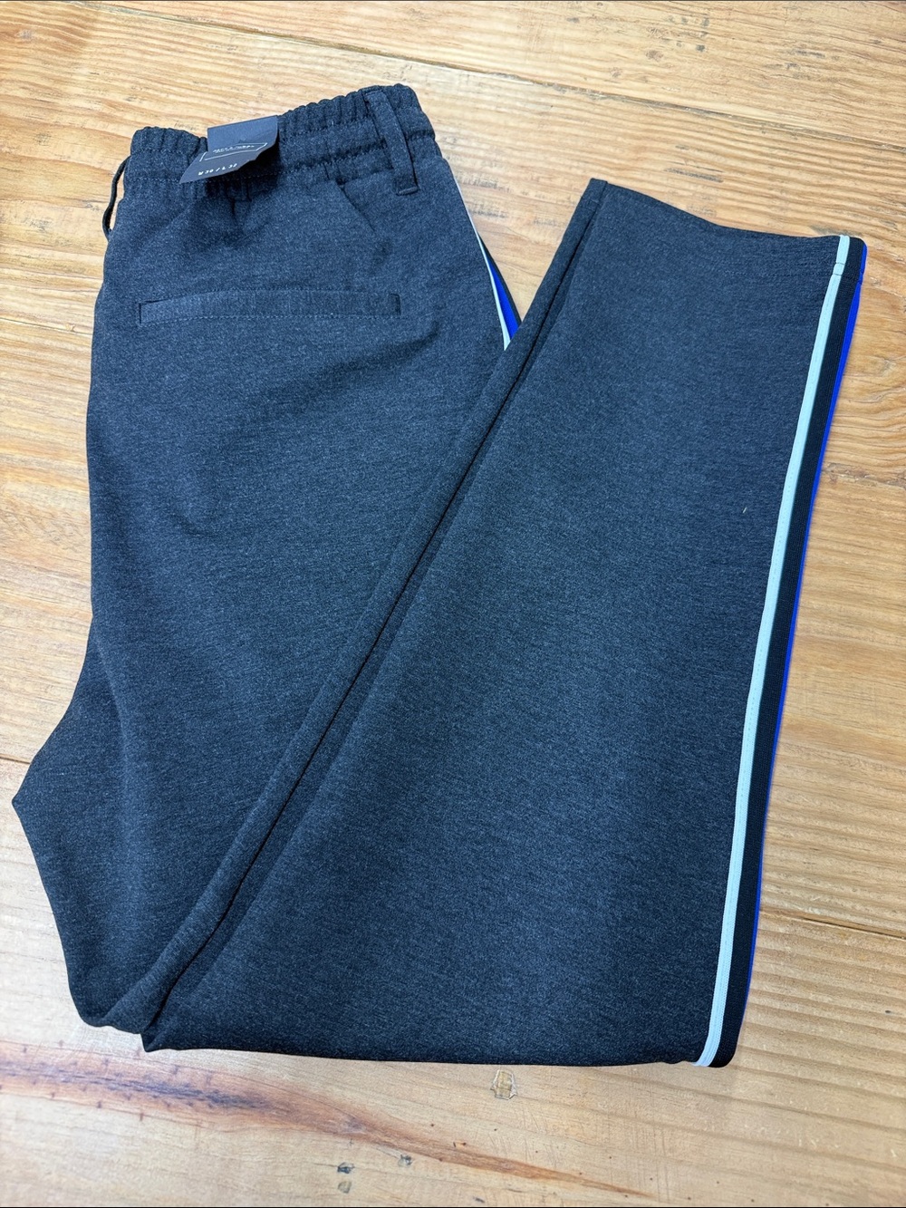 Jack & Jones Dark Gray Joggers with Blue & Light Green Side Stripes